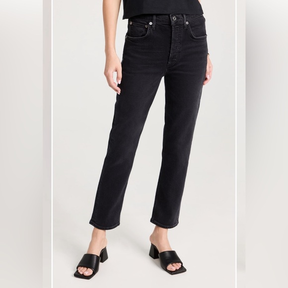 AGOLDE, Riley High Rise Straight Leg Cropped jeans, button fly, Black, size 27 - Picture 1 of 9